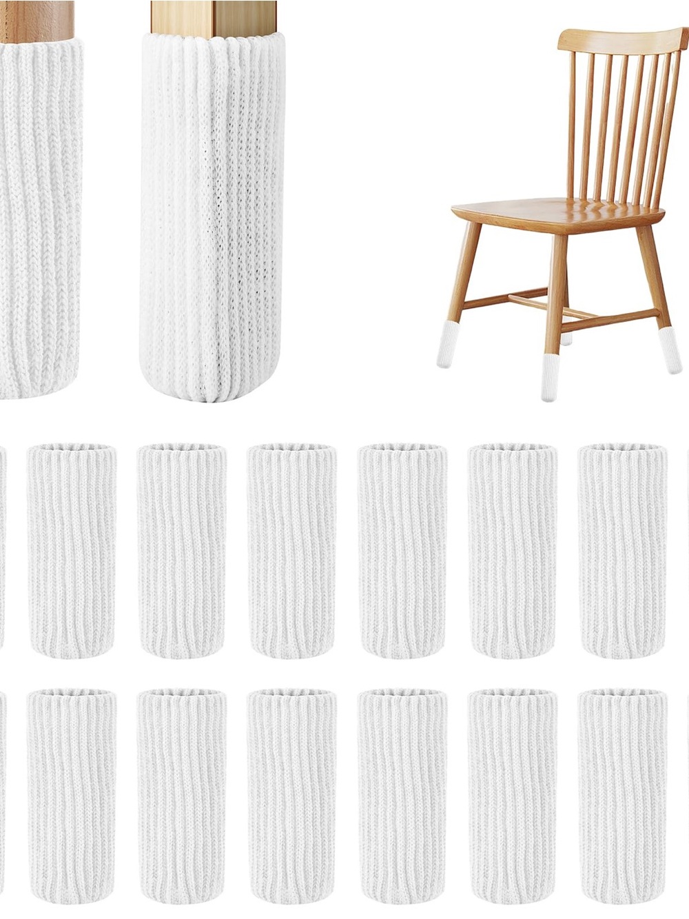 White Knit Chair Leg Socks - Set of 16